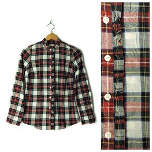 J. Crew Classic Tartan Plaid Ruffle Front Shirt XXS button down long sleeve 2XS